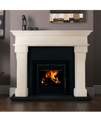Veneto Cream Marble fireplace with contemporary Insert Stove