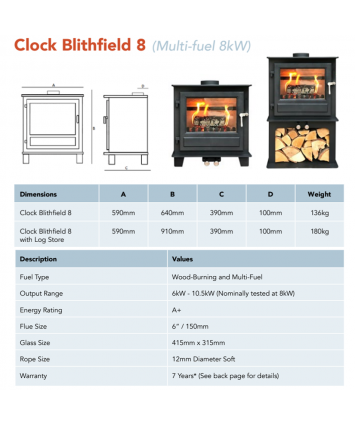 Clock Blithfield 8 multi fuel 